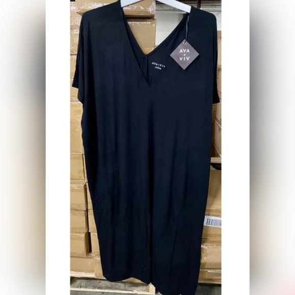 Ava and Viv Plus Size 3X Black Maxi Lounge Dress with Pockets - Picture 5 of 5